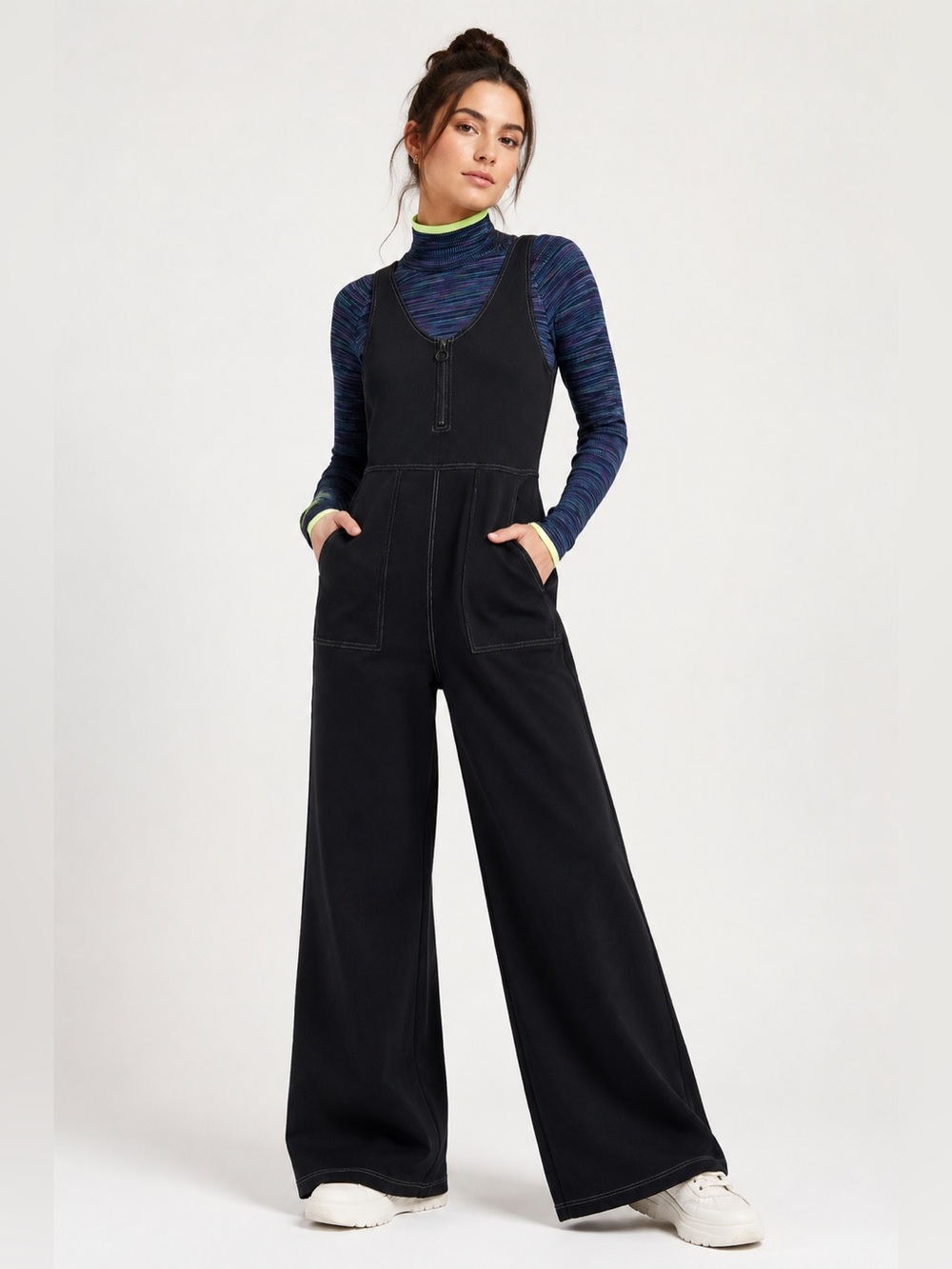 Sweaty Betty Chrissy All In One Black Wide Leg Jumpsuit Dungarees L